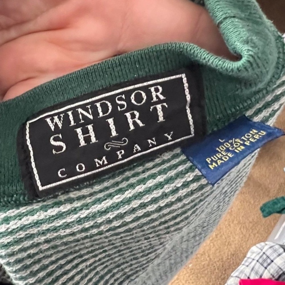 Windsor Shirt Company Green Striped Cropped Sweatshirt Cotton Crew Neck Large - Picture 7 of 8